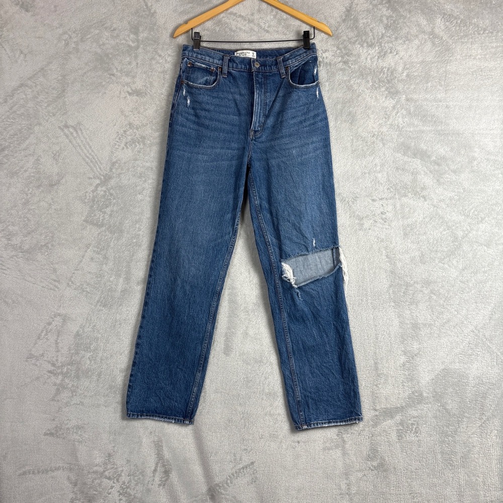 Abercrombie & Fitch 90s Straight Ultra High Rise Distressed Jeans Blue 29 8R